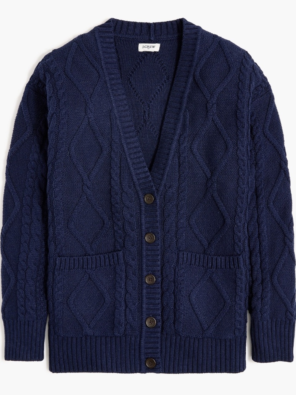 J. Crew Navy Cotton Cable-Knit Oversized Cardigan Sweater Size XS
